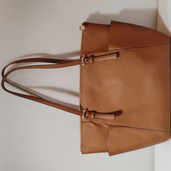 Michael Kors Womens Jet Set Zip Saffiano Leather Tote Shoulder Bag Brown Medium - Picture 5 of 8